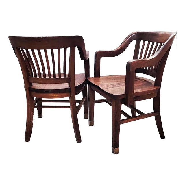 Antique Wooden Jury Chairs Utah State Legislature - Set of 2 Tagged & Numbered For Sale