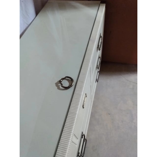 Mid-Century Modern Vintage Wicker Steal Quality Drexel Mid-Century Modern Natural Rattan & Solid Wood Modern Aged White Lacquered Dresser Glass Style Near Tommy Bahama For Sale - Image 3 of 12