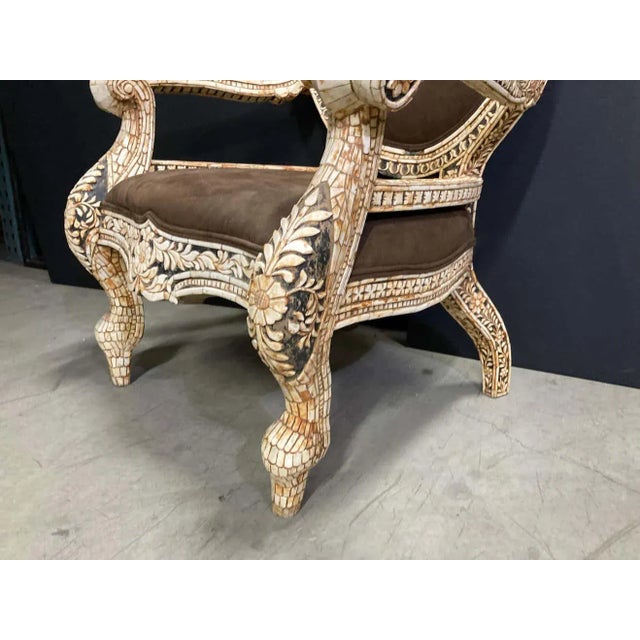 Anglo-Indian Bone-Inlaid Throne Armchair, India For Sale - Image 11 of 15