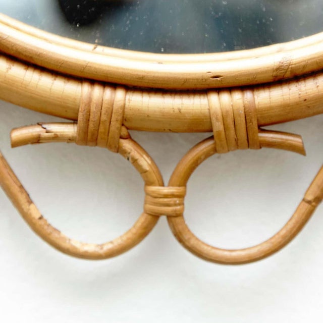 Mid-Century Modern Bamboo Rattan Handcrafted Mirror, French Riviera, 1960s For Sale - Image 9 of 12