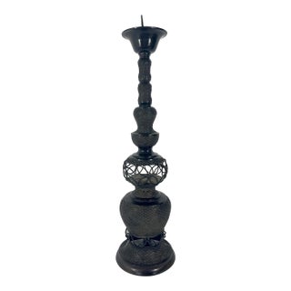 Massive Chinese Imperial Bronze Candle Holder, Candlestick 29" (2 of 2) For Sale