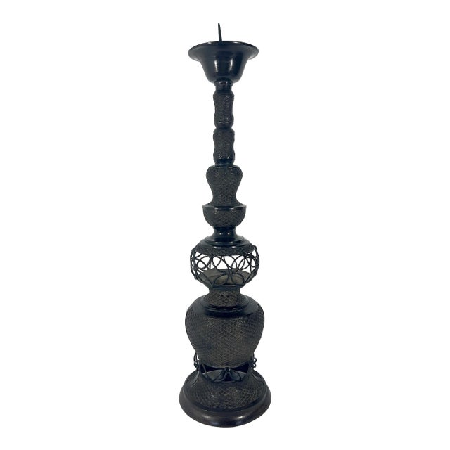 Massive Chinese Imperial Bronze Candle Holder, Candlestick 29" (2 of 2) For Sale