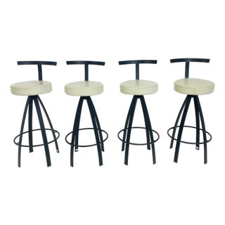 Set of 4 Italian Swivel Barstools by Naos With Leather Seats, Made in Italy For Sale