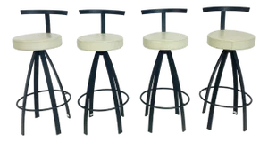 Set of 4 Italian Swivel Barstools by Naos With Leather Seats, Made in Italy