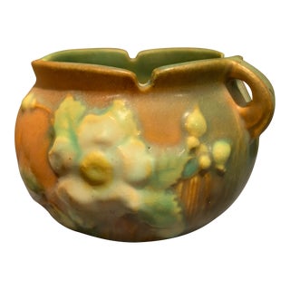 Roseville Pottery White Rose 653-3 Vase in Green and Tan For Sale