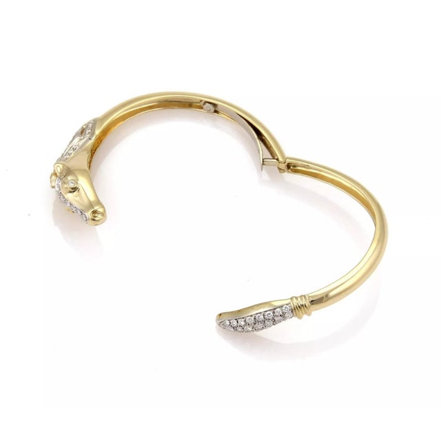 1990s 18k Horse Bypass Bracelet Estate 1.10ct Diamond Two Tone Gold Bangle For Sale - Image 5 of 7