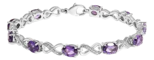 .925 Sterling Silver Oval Purple Amethyst and Diamond Infinity Link Bracelet (I-J Color, I1-I2 Clarity) - 7" Inches