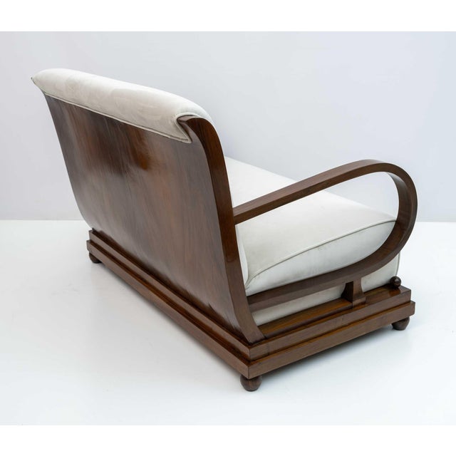 1920s Art Deco Italian Walnut and Velvet Sofa, Armchair, and Ottoman, 1920s, Set of 3 For Sale - Image 5 of 13