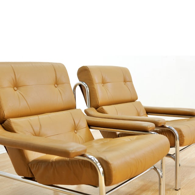 Metal 1970s Leather & Chrome 'Alpha' Sofa & Lounge Chair Set by Pieff Furniture Owned by Elton John For Sale - Image 7 of 18