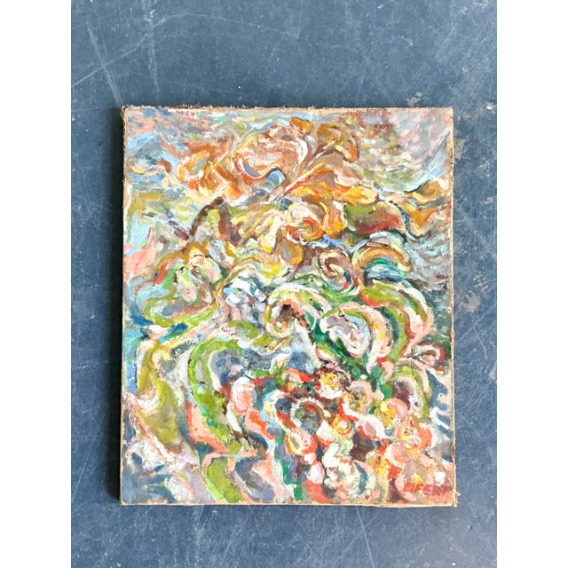 Vintage Boho Abstract Oil Painting on Canvas For Sale - Image 9 of 9