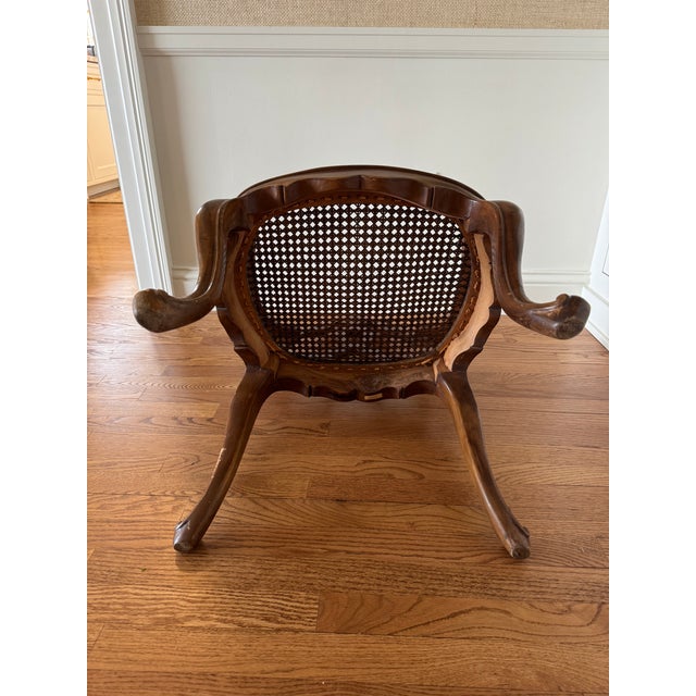 Brown Mid 20th Century Italian Venetian Regency Carved Wood and Cane Armchair For Sale - Image 8 of 8