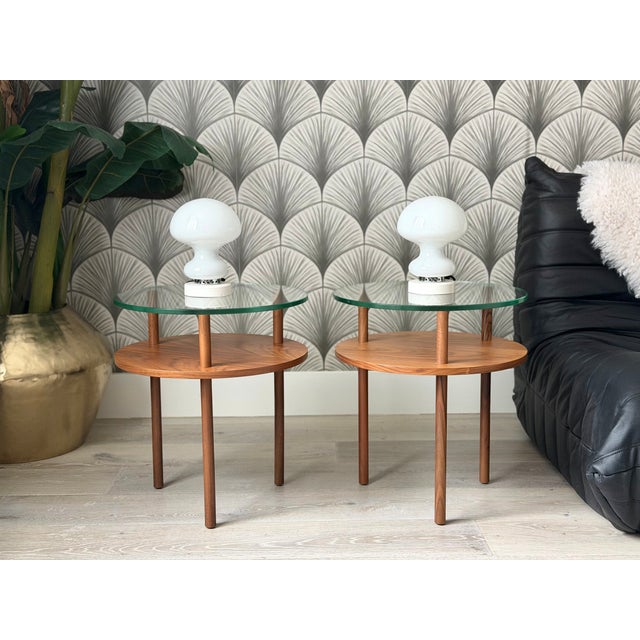 Mid-Century Modern Mid-Century Modern-Style Walnut Wood and Glass "Unison" Side Tables by Design Within Reach For Sale - Image 3 of 16