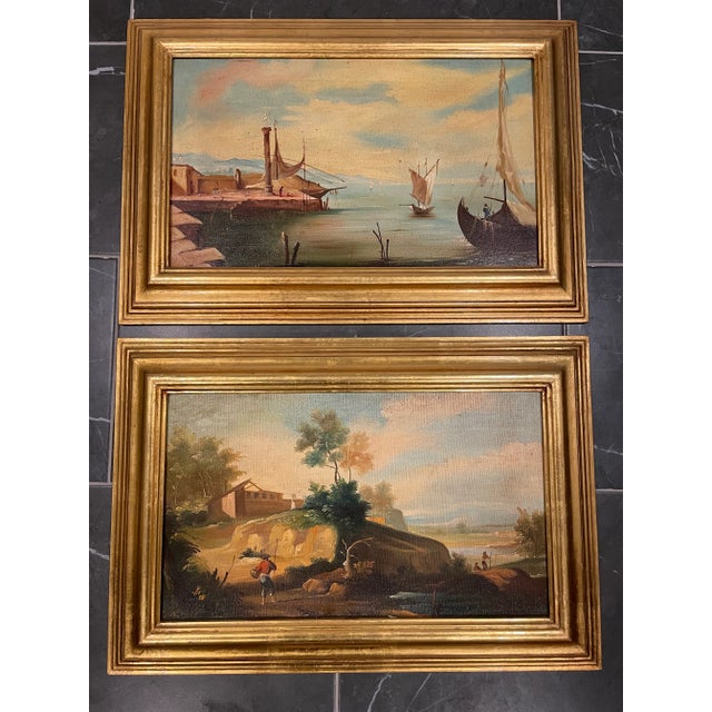 Venetian Landscape Oil Painting With Gilt Wood Frame- Made in Italy For Sale - Image 12 of 13