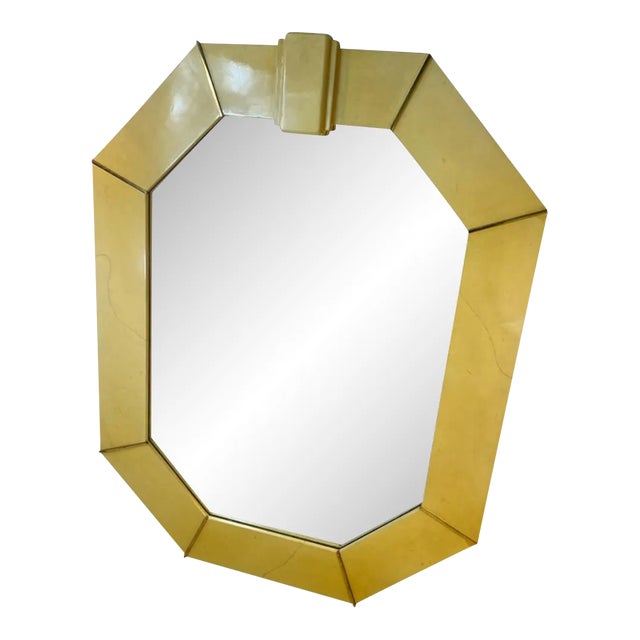 1970s Monumental Lacquered Goatskin & Brass Mirror Attributed to Karl Springer For Sale