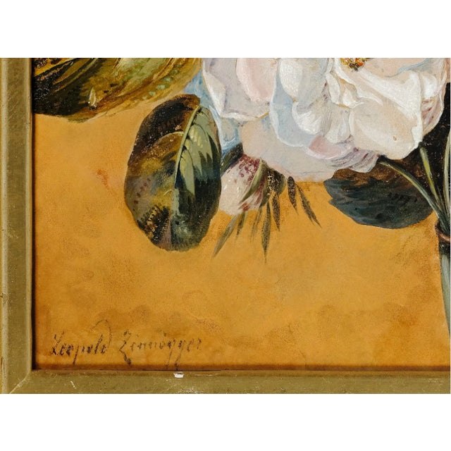 Traditional Mid 19th Century Bouquet of Flowers, Leopold Zinnögger, Framed For Sale - Image 3 of 3