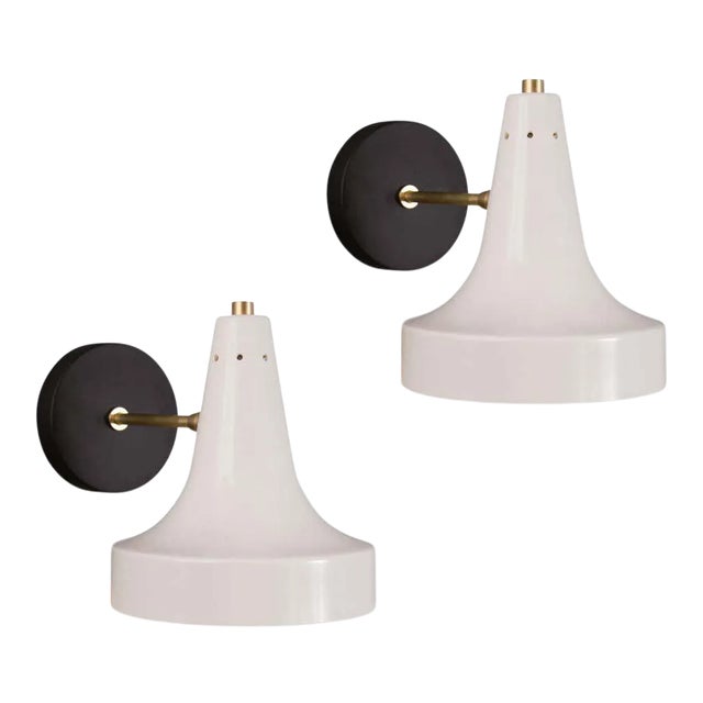 Large 'Raul' Sconces in Black and White Metal and Brass - a Pair For Sale