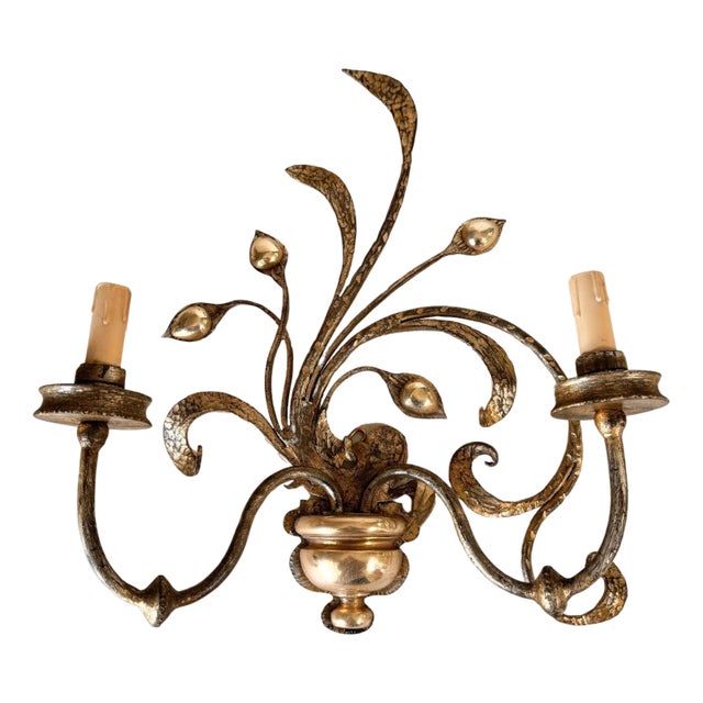 Sconce in Gilt Metal and Brass Floral Pattern, 1970 For Sale