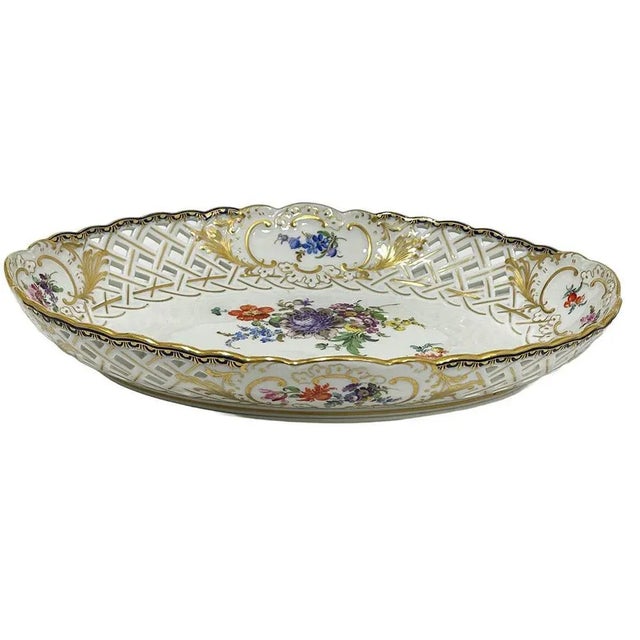 Blue Small Oval Meissen Porcelain Openwork Dish, 1920s For Sale - Image 8 of 9