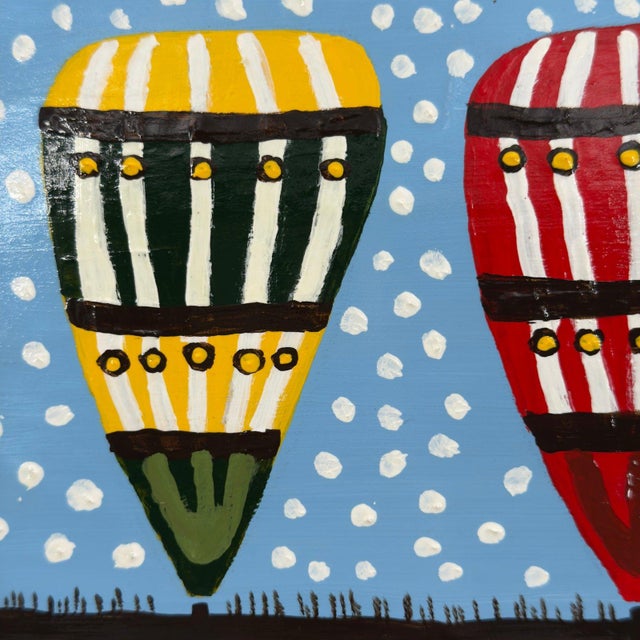 Blue Original Hot Air Balloon Painting on Board For Sale - Image 8 of 11