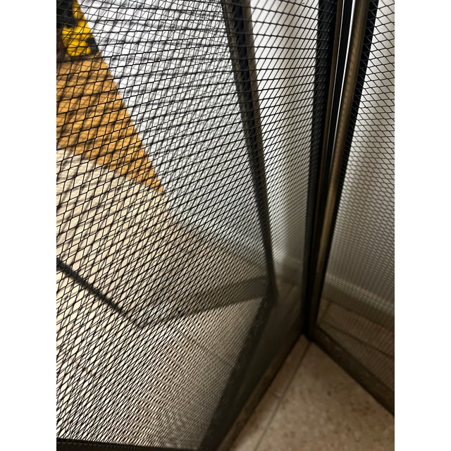 Metal Vintage MCM Four Panel Arch Fireplace Screen Metal Accents For Sale - Image 7 of 8