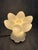 Original Glashütte Limburg table lamp from the 1970s, made of white textured opaline glass in a distinctive flower-shaped...