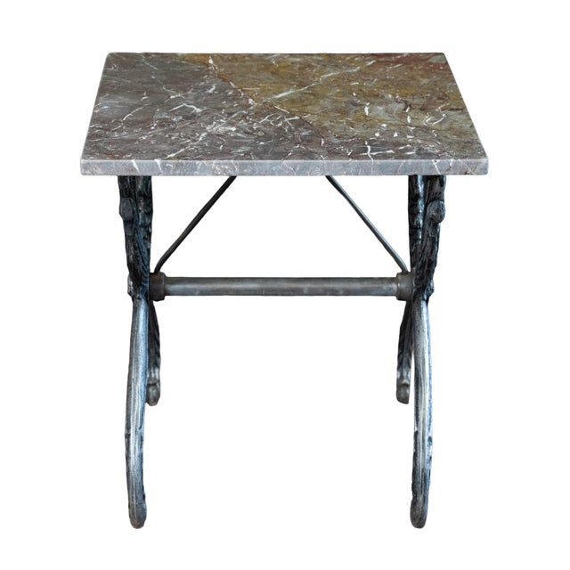 French Garden or Conservatory Table With Marble Top Over Polished Steel For Sale - Image 4 of 10