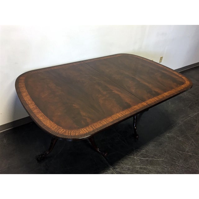 Drexel Heritage Inlaid Banded Mahogany Double Pedestal Dining Table