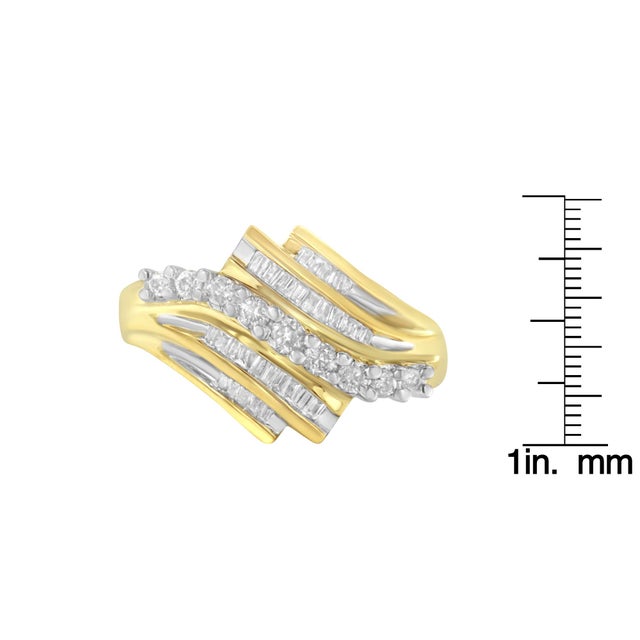 Metal 10K Yellow Gold Round and Baguette Diamond-Cut Ring (1/2 Cttw, I-J Color, I1-I2 Clarity) - Size 8-3/4 For Sale - Image 7 of 7