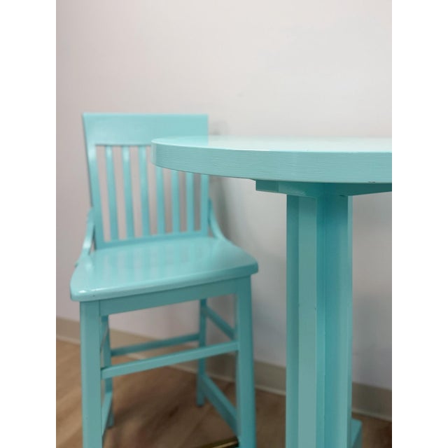 Vintage Bistro Set Turquoise Blue Counter Height Table Two Chairs Outdoor/Indoor For Sale - Image 11 of 16