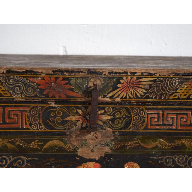 Brown Antique Chinese Painted Trunk For Sale - Image 8 of 10