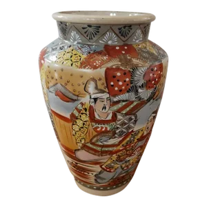 Early 20th Century Japanese Satsuma Porcelain Bugaku Dancer Motif Vase