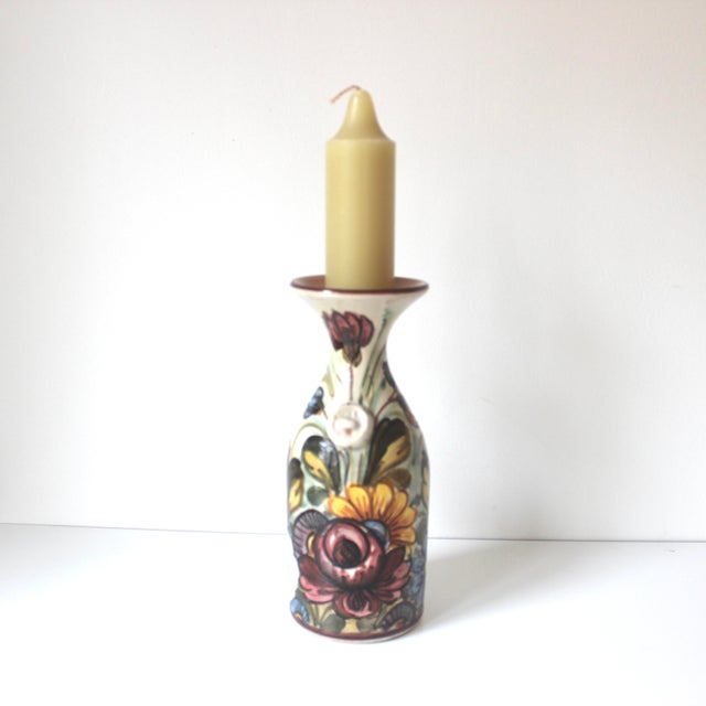 Vintage Hand Painted Floral Italian Ceramic Vase or Carafe Signed s.c. Castelli For Sale - Image 10 of 11