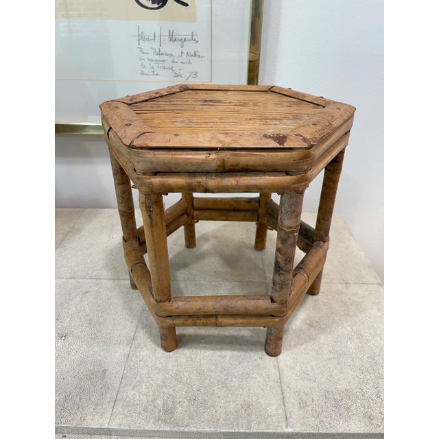 Mid 20th Century Vintage Tortoise Rattan Hexagonal Plant Stand/Table Riser For Sale - Image 5 of 5