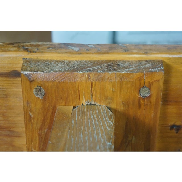 Vintage French Inspired Weathered Reclaimed Oak Farmhouse Peg Leg Bench Seat 68" For Sale - Image 15 of 15