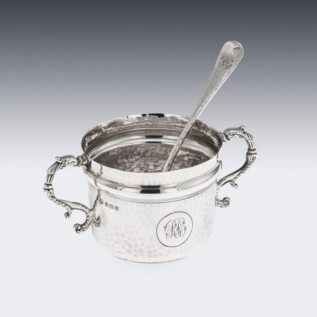 1910s Antique 20th Century English Silver Sugar Bowl & Spoon by S.W. Smith & Co., 1911, Set of 2 For Sale - Image 5 of 18