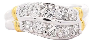 1.01 Carat Dual Row Diamond Channel Platinum & 18k Gold Wavy Band Ring, Size 6