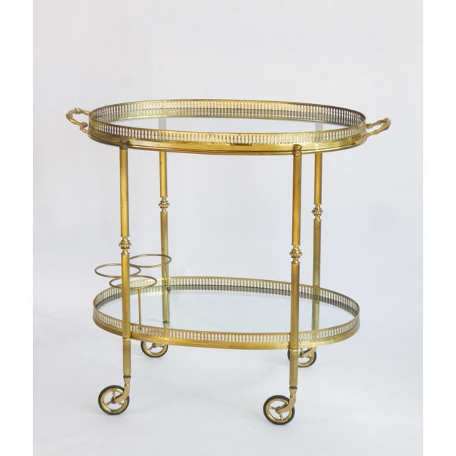 Mid-Century Modern Neoclassical Serving Cart with Glass and Removable Tray, 1960s For Sale - Image 6 of 12