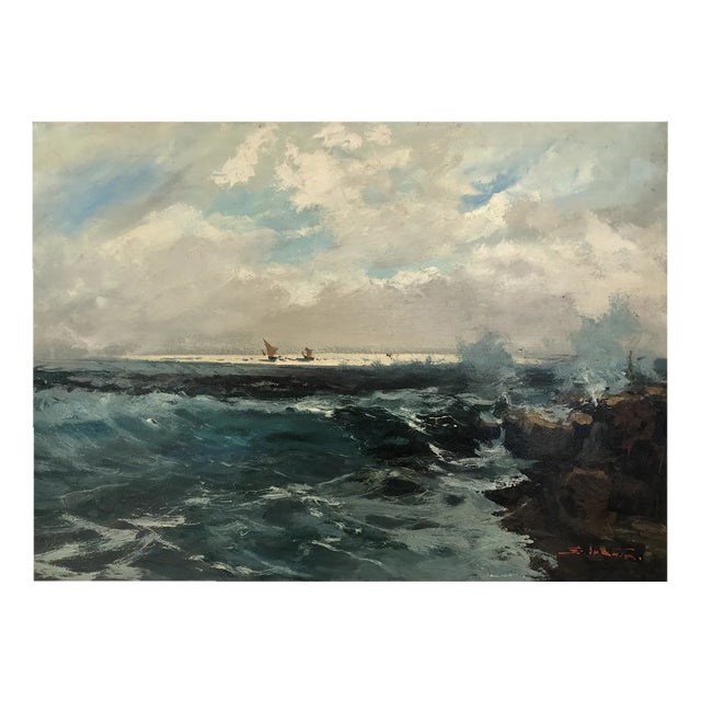 Ezelino Briante, Voiliers en mer, Oil on Canvas For Sale