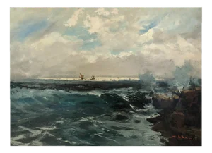 Ezelino Briante, Voiliers en mer, Oil on Canvas