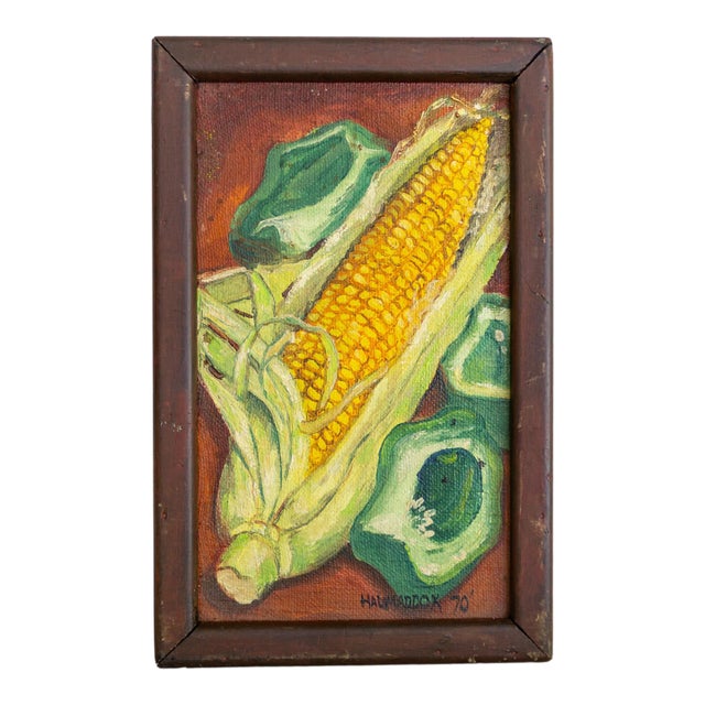 Still Life Painting of Corn and Peppers by Oregon Artist Hal Maddox 1970 For Sale