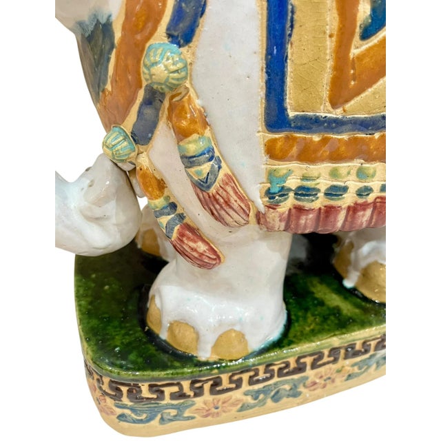 Vintage Hollywood Regency Style Glazed Terracotta Elephant Garden Seat For Sale - Image 6 of 18