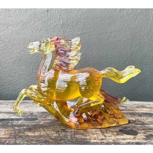 Vintage Amber Cast Lucite Running Horse Sculpture For Sale In West Palm - Image 6 of 15
