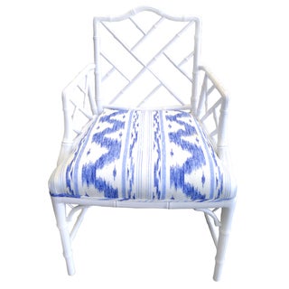 White & Blue Faux Bamboo Armchair For Sale