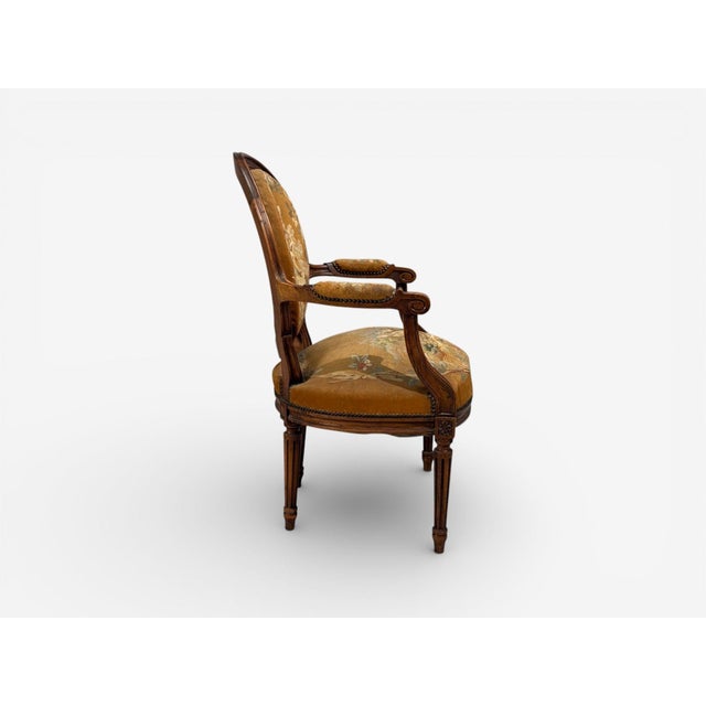 Louis XVI Style, Four Armchairs, Tapestry, Walnut, France, 20th C. For Sale - Image 11 of 14