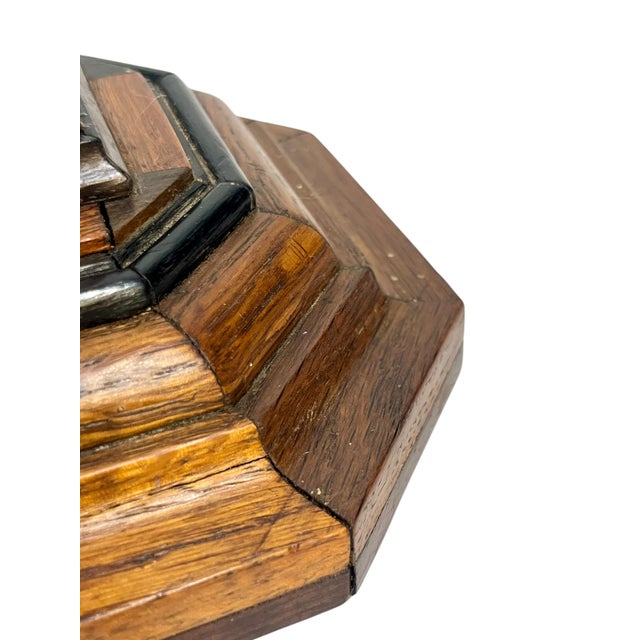 Antique Italian Marquetry Inlaid Wood Candlesticks – Pair With Octagonal Bases For Sale - Image 17 of 18
