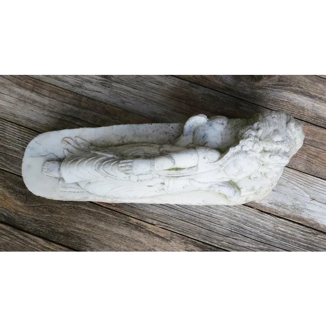Asian Antique Marble Reclined Kwan Yin Buddha Statue For Sale - Image 3 of 13