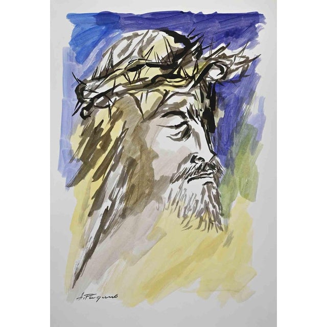 Contemporary Arturo Pagano, Christ, Watercolor, 1980s For Sale - Image 3 of 3