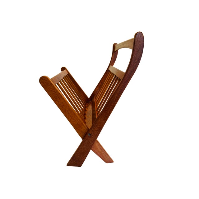 Mid 20th Century Vintage Danish Modern Teak Folding Magazine Rack | Mid-Century Scandinavian Magazine Stand | Attributed to Ernest Sohn for Etco For Sale - Image 5 of 9