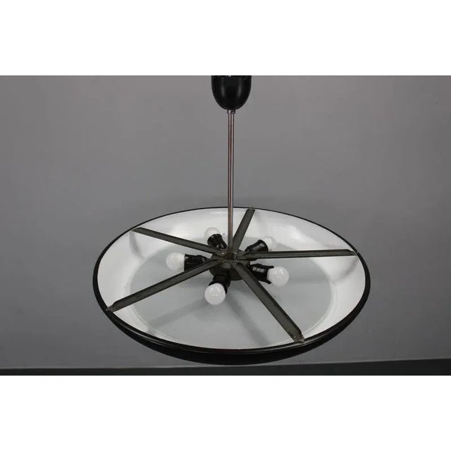 Black Bauhaus UFO Pendant Light by Josef Hurka for Napako, Czechoslovakia, 1940s For Sale - Image 8 of 13