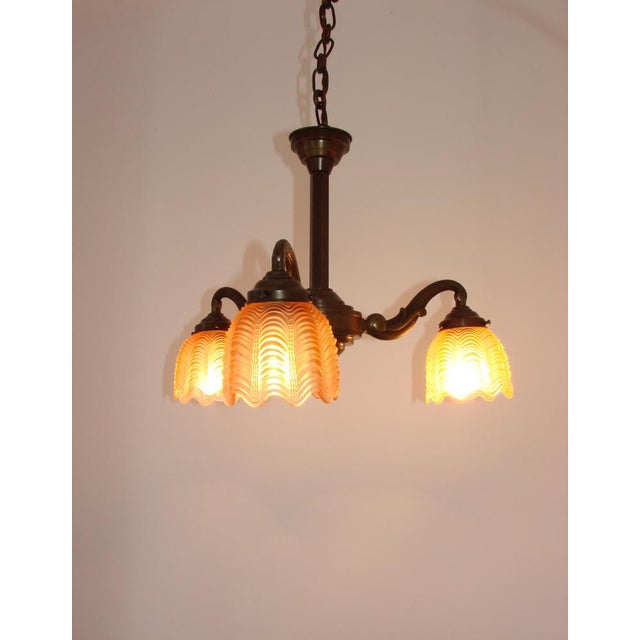 Brown Art Deco Bronze and Glass Chandelier, 1920s For Sale - Image 8 of 12